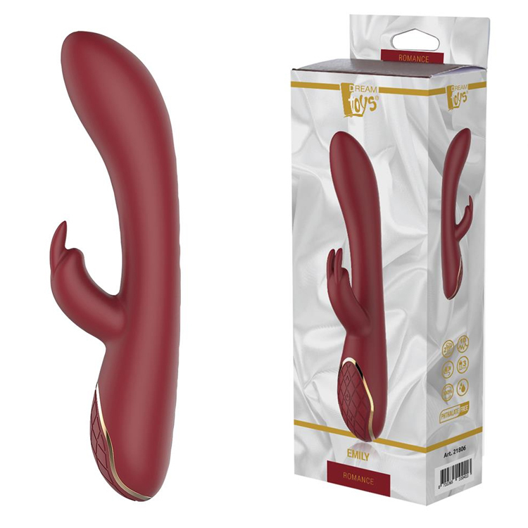 Vibrator Rabbit Emily Romance 10 Moduri Vibratii Silicon USB Rosu 20.1 cm