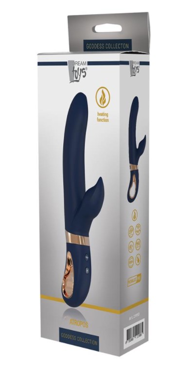 Vibrator Rabbit Atropos 10 Moduri Vibratii Functie de Incalzire Silicon Lichid Albastru 23 cm Goddess Collection
