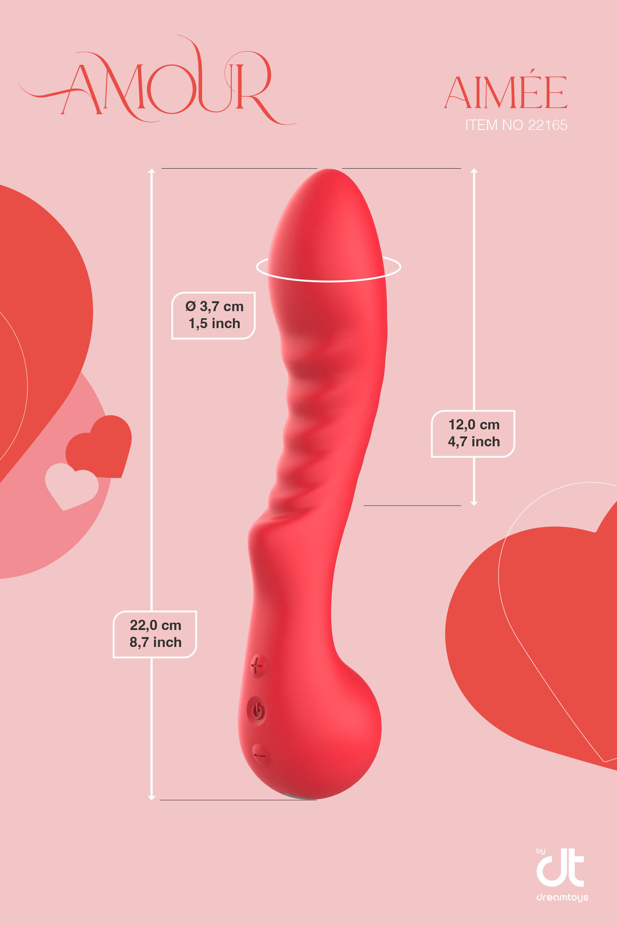 Vibrator Punctul G Amour Aimee, 10 Moduri Vibratii, Silicon, USB, Rosu, 22 cm