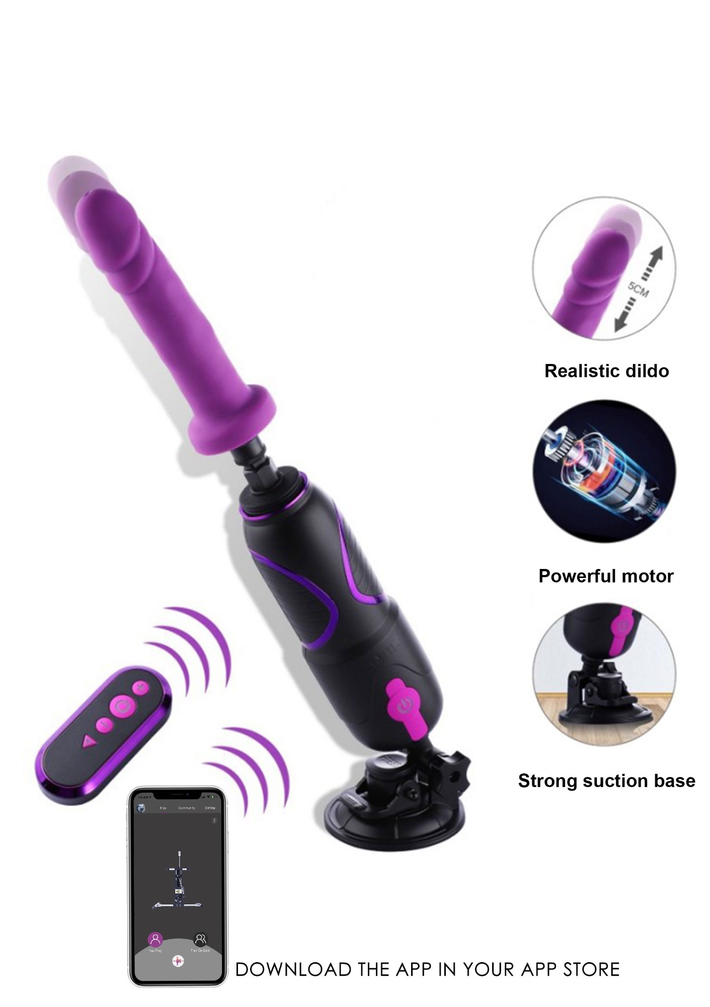 Masina de Sex Premium Travel Fuck Machine Wireless 2.0 Hismith, Remote Control, Bluetooth