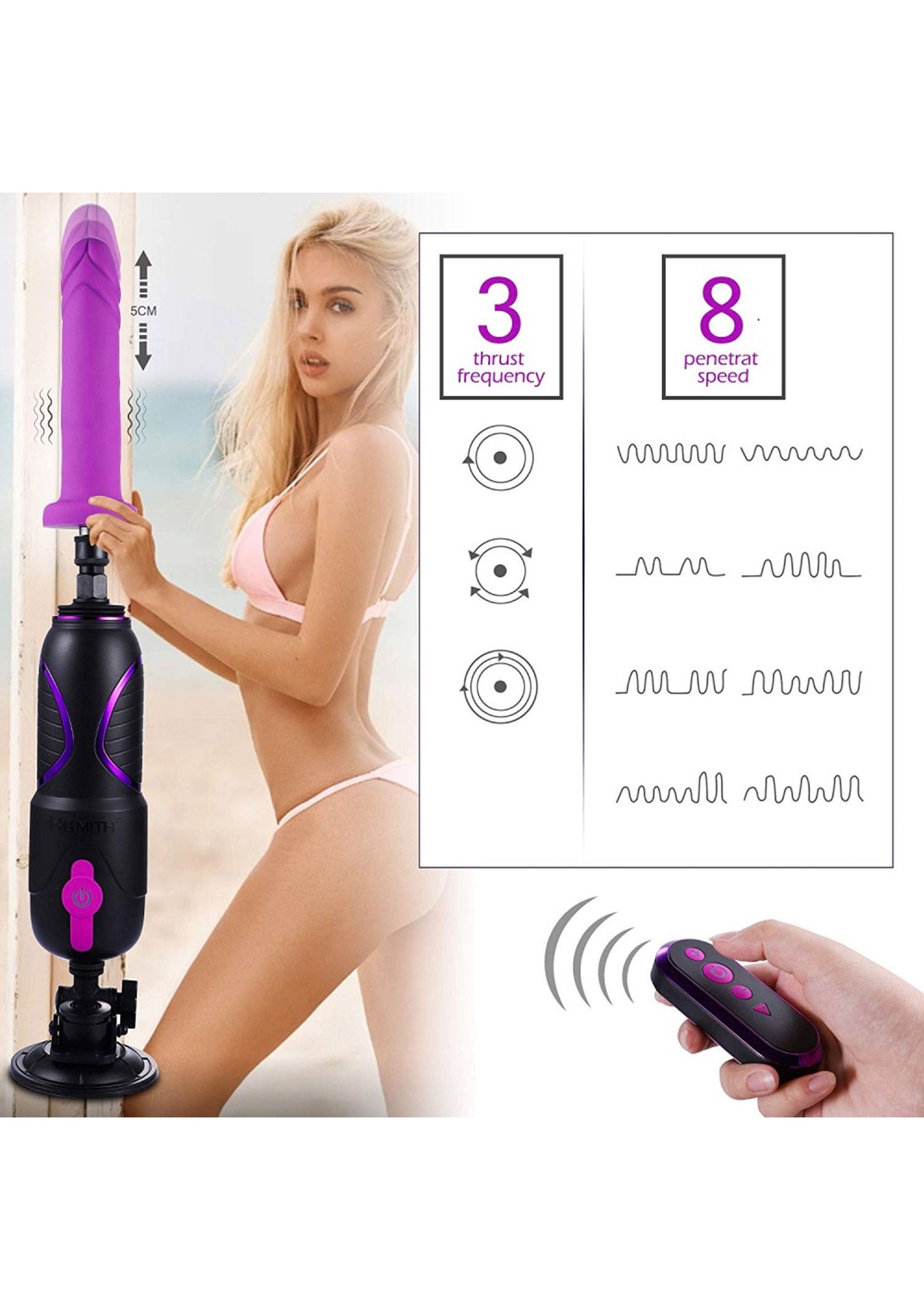 Masina de Sex Premium Travel Fuck Machine Wireless 2.0 Hismith, Remote Control, Bluetooth