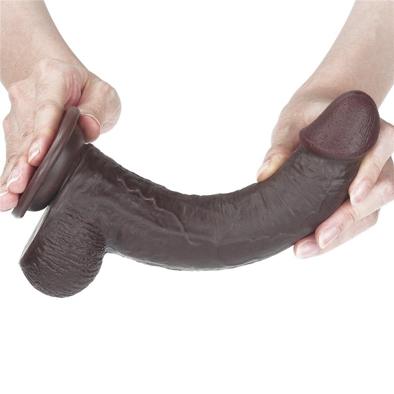 Dildo Realist Bendable Sliding-Skin Strat Dublu TPE Maro 23 cm