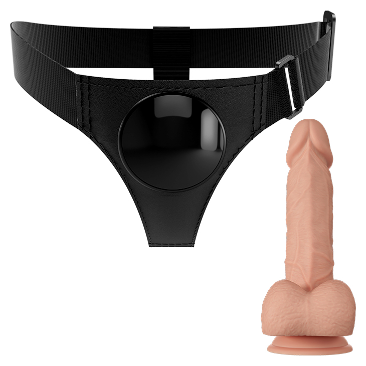 Strap-on Harness Briefs Jerry, Fixare cu Ventuza, TPR Dubla Densitate, Natural, 21.8 cm