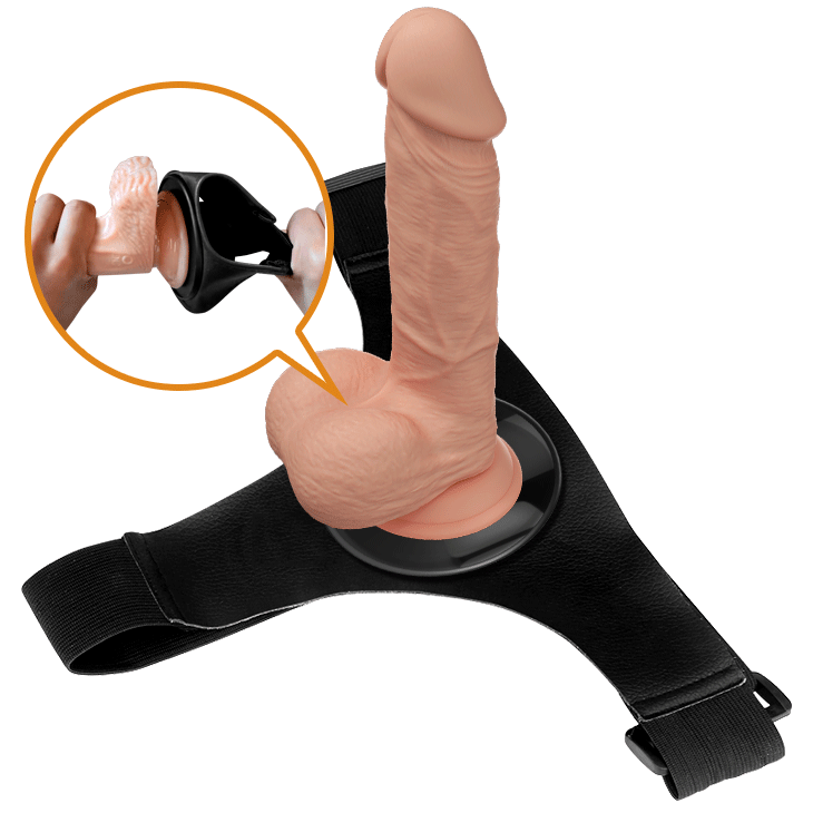 Strap-on Harness Briefs Jerry, Fixare cu Ventuza, TPR Dubla Densitate, Natural, 21.8 cm