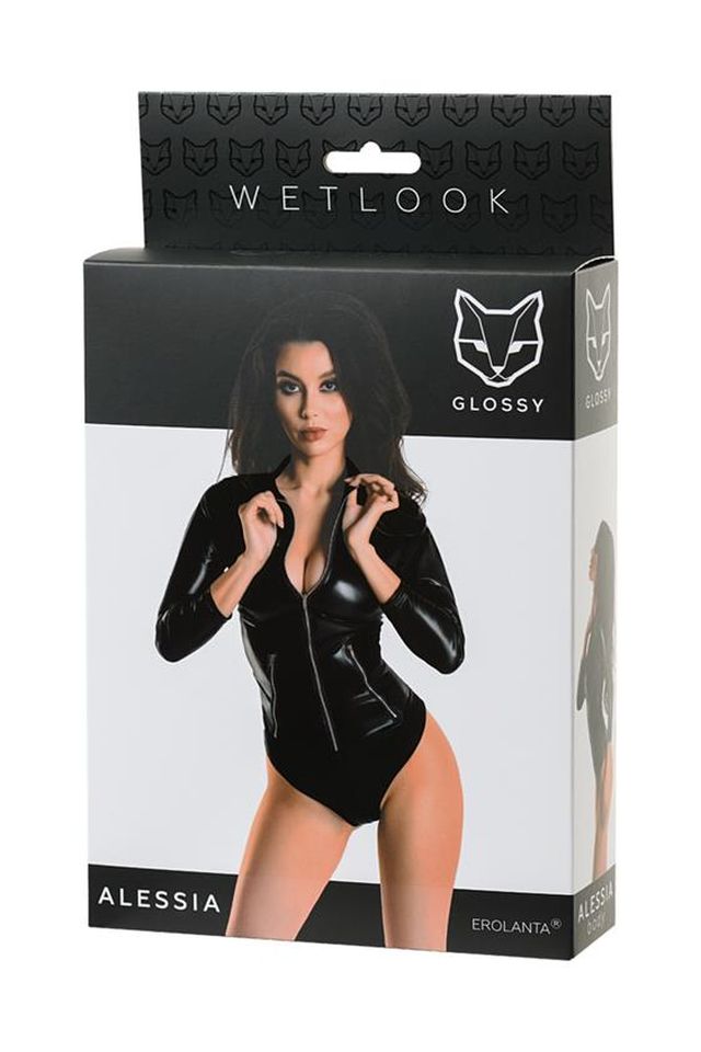 Body Alessia Wetlook Negru cu Fermoare Glossy S