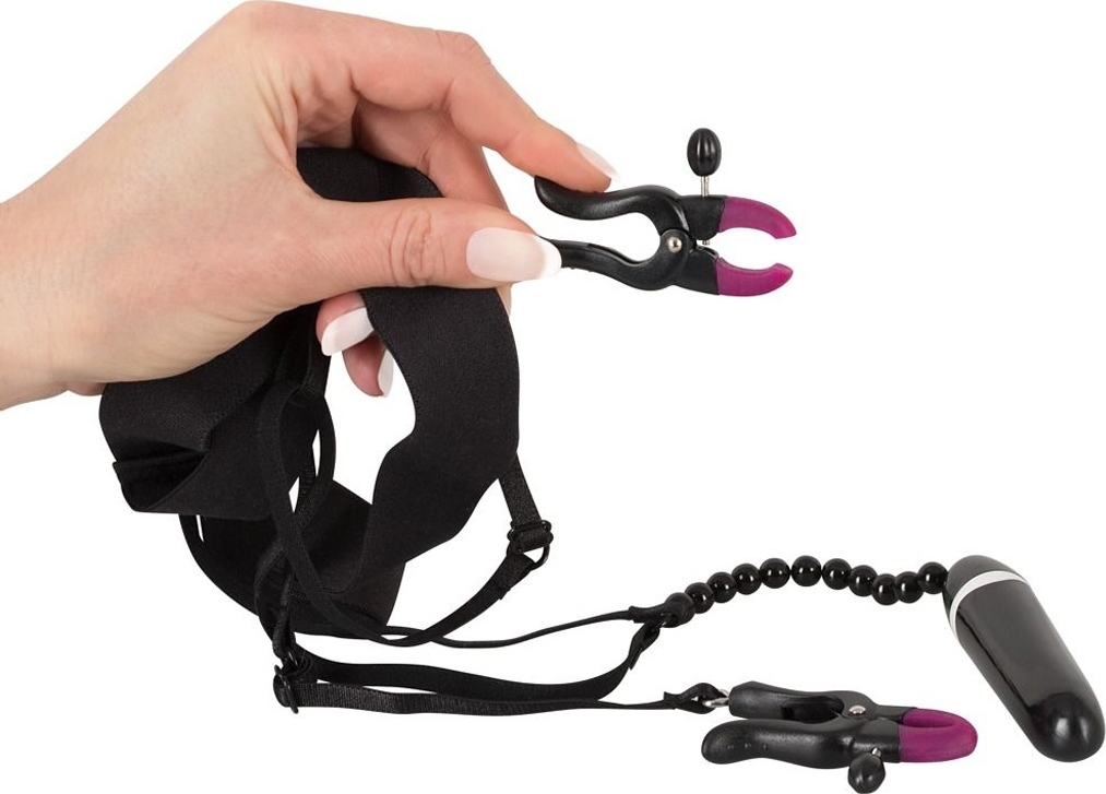 Bikini Bad Kitty cu Perle si Vibrator, Negru