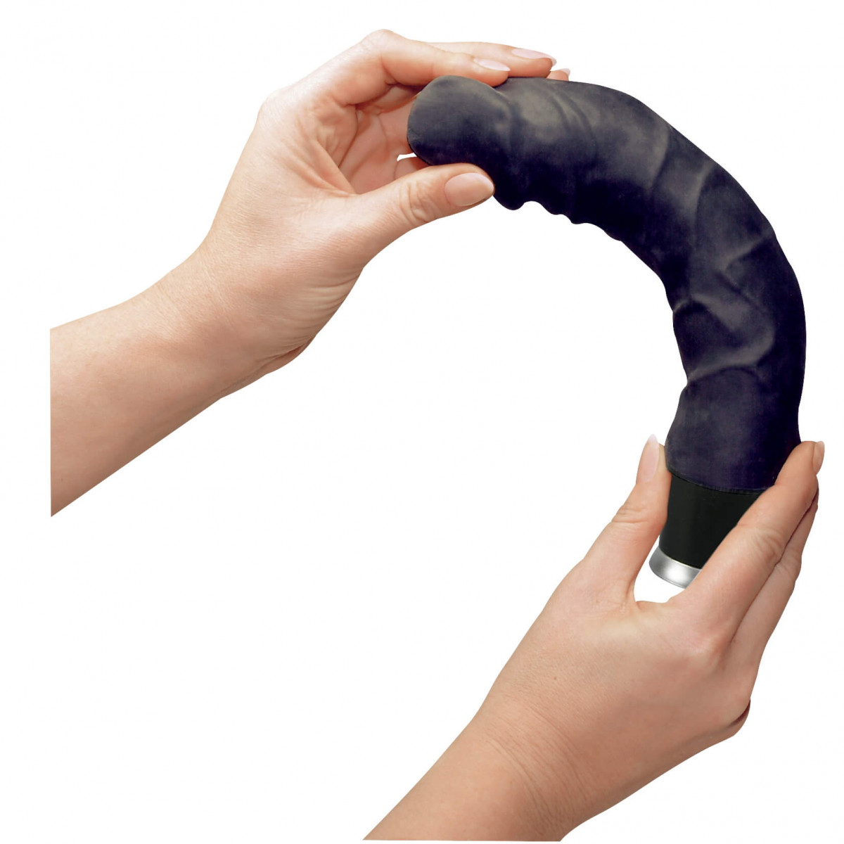 Vibrator Realist Big Black NatureSkin, 8 Moduri Vibratii, TPR, Negru, 23 cm