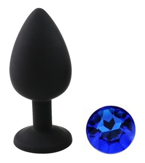 Dop Anal Silicone Buttplug, Large, Silicon, Negru/Albastru, Guilty Toys