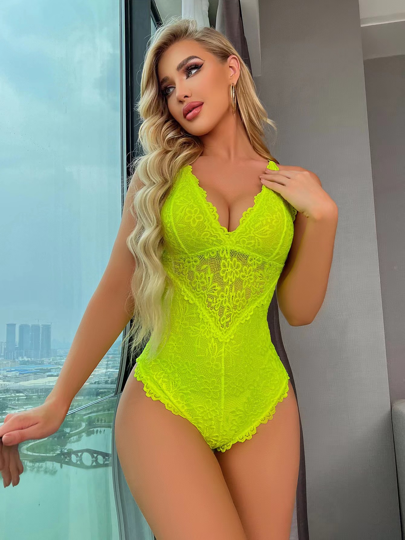 Body Provocator Dantela, Verde Neon, S, JGF Lingerie