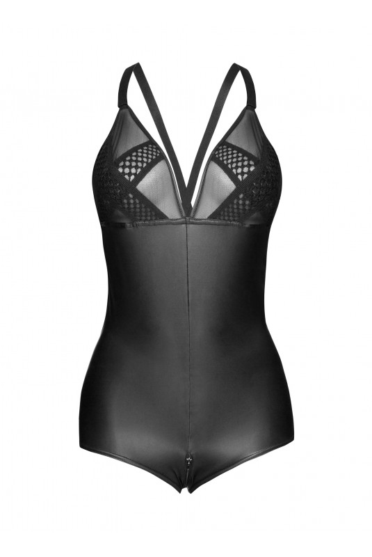 Body-Salopeta Crotchless Material Wetlook si Plasa S