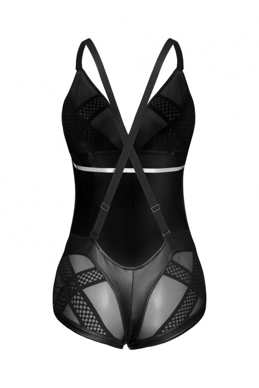 Body-Salopeta Crotchless Material Wetlook si Plasa S