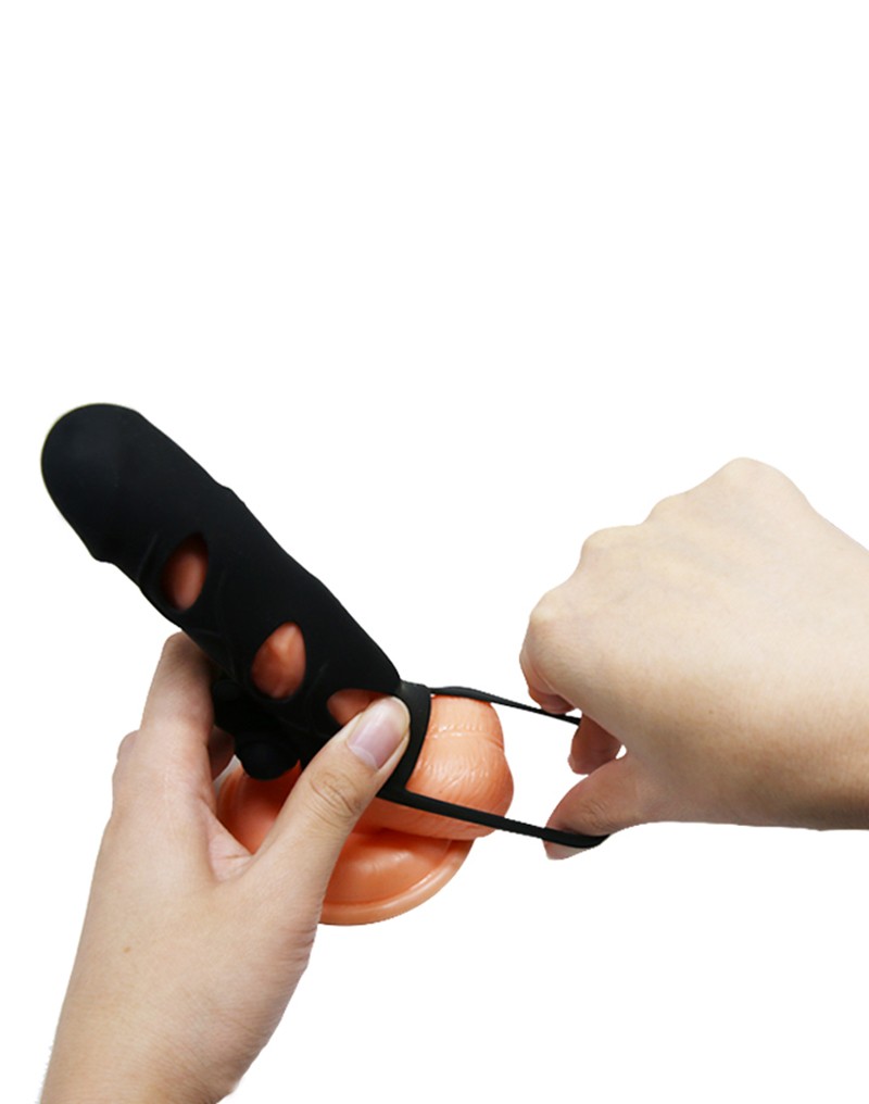 Manson de Penis Cu Vibratii Silicon Negru 14 cm