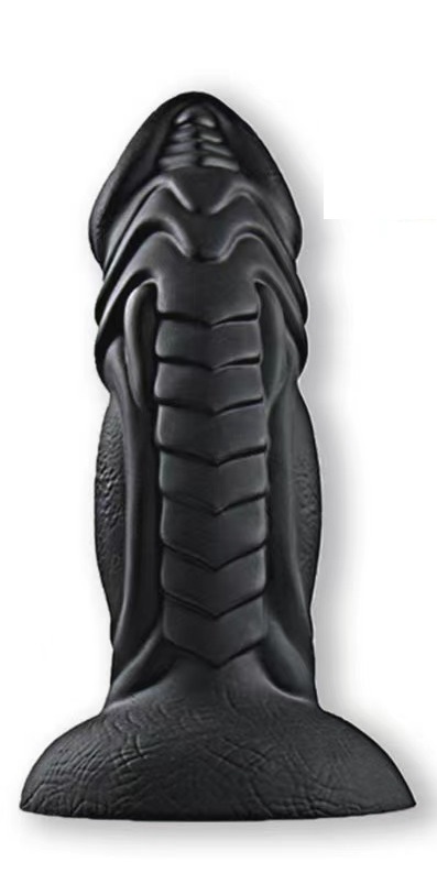 Dildo Dino cu Ventuza, Silicon Lichid, Negru, 20 cm, Guilty Toys