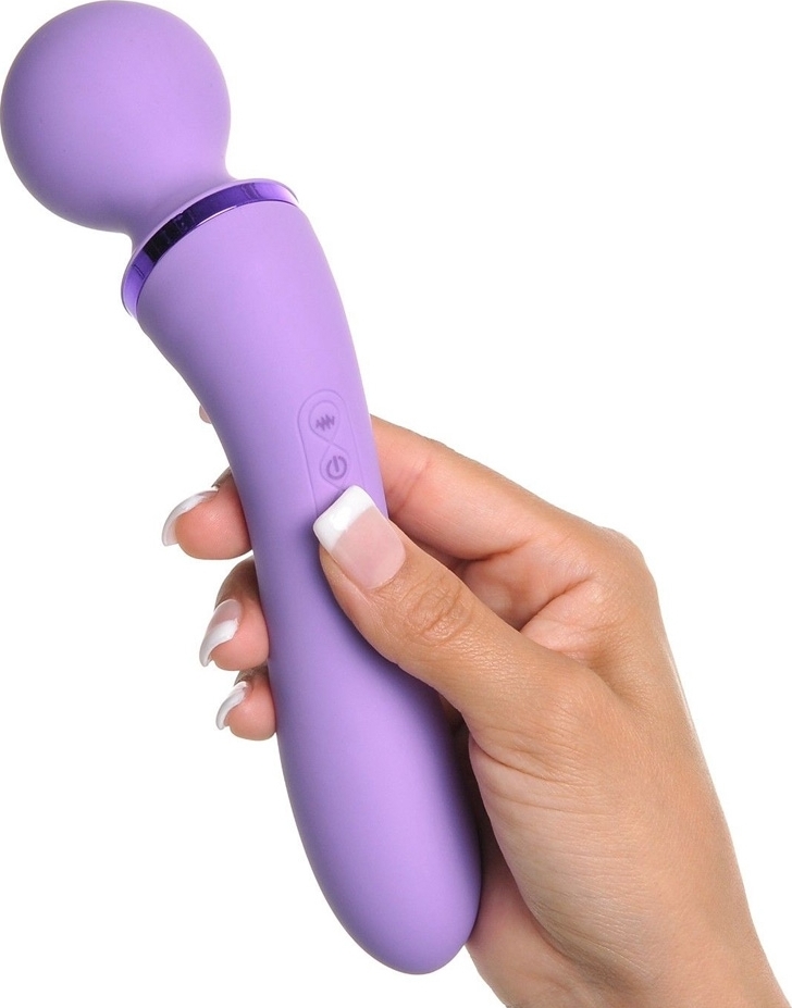 Vibrator Duo Wand Massage-Her, 2 Capete Stimulatoare, 10 Moduri Vibratii, Silicon, USB, Roz, 20 cm