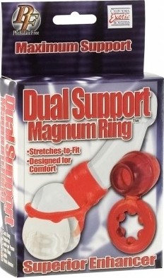 Inel pentru Penis Dual Suport Magnum, TPE elastic, Rosu