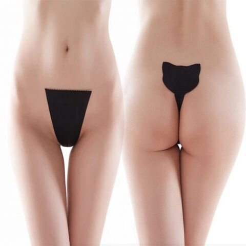 Bikini Adezivi fara Bretele, Forma Pisica, Negru, L