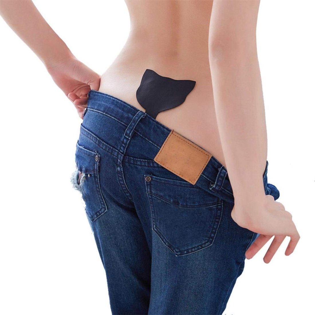 Bikini Adezivi fara Bretele, Forma Pisica, Negru, L
