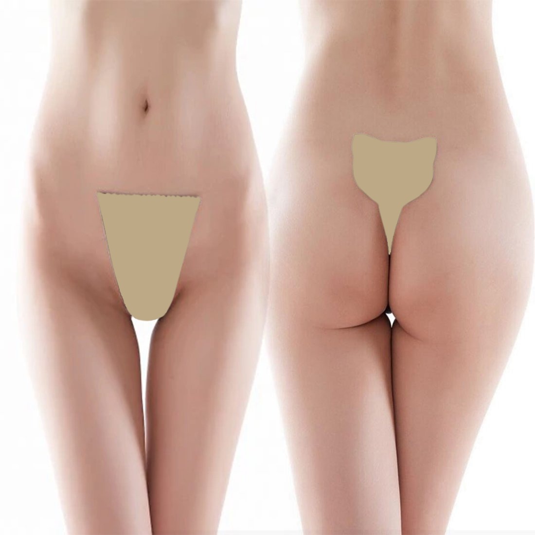 Bikini Adezivi fara Bretele, Forma Pisica, Bej, XL