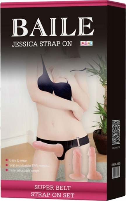 Strap-on Jessica Ultra Passionate Harness cu 2 Dildo-uri, TPR, Natural