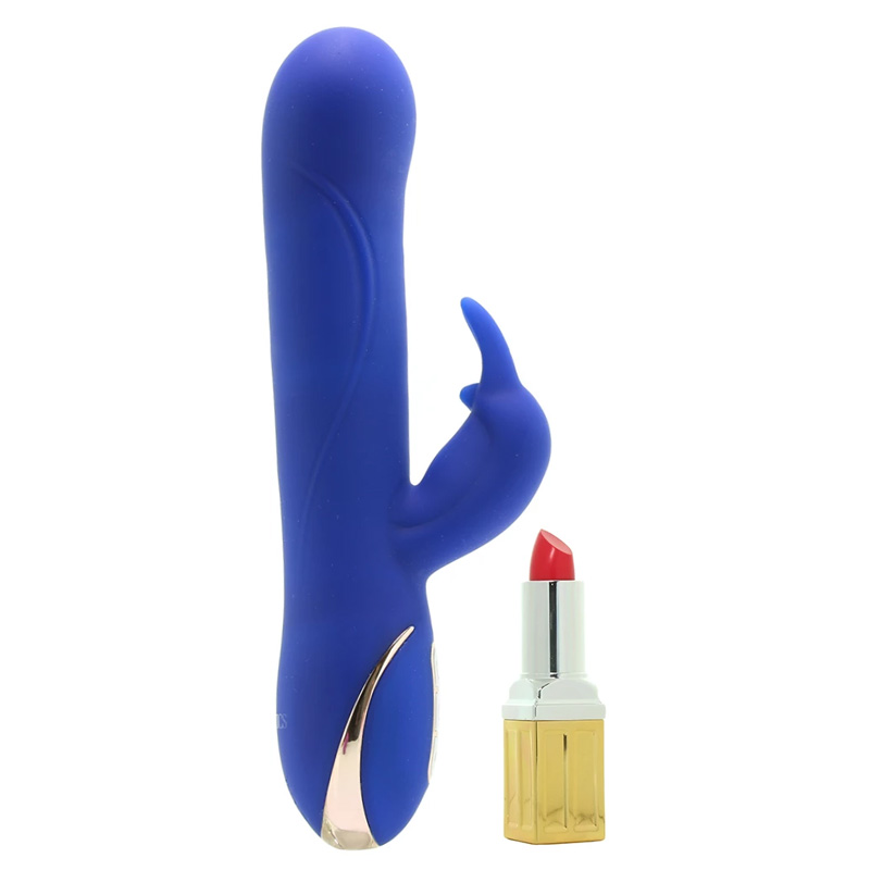 Vibrator Iepuras Rotating Beaded, 7 Moduri Vibratii, Silicon, USB, Albastru, 22.7 cm