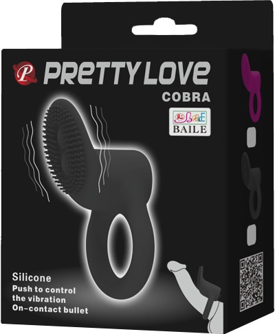 Inel de Penis Cobra cu Stimulator Clitoris, Silicon, Negru