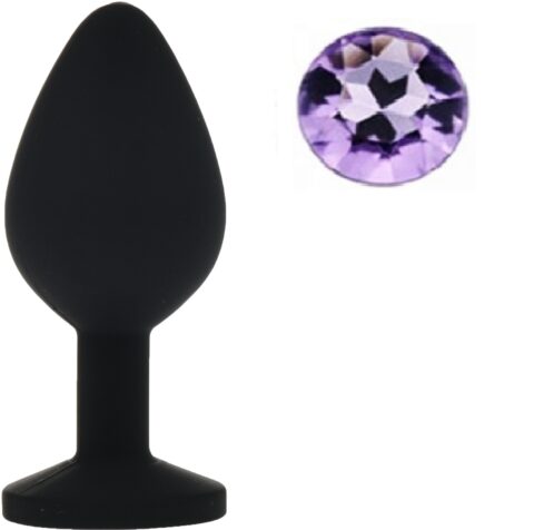 Dop Anal Silicone Buttplug, Medium, Negru/Mov Deschis, Guilty Toys