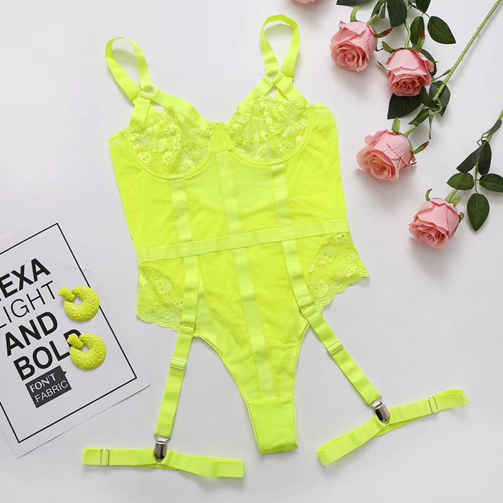 Body Sexy cu Jartiere, Verde Neon, S, JGF Lingerie