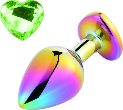 Dop Anal Rainbow Buttplug Large, Heart Shape, Piatra Verde Deschis, Guilty Toys
