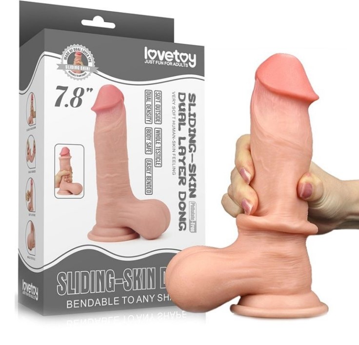 Dildo Realist Bendable Sliding-Skin Strat Dublu TPE Natural 20 cm