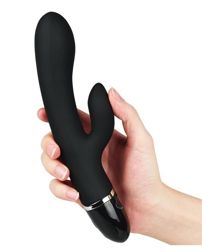 Vibrator Rabbit O-Sensual Clit Duo Climax 7 Moduri Vibratii Silicon USB Negru 22 cm