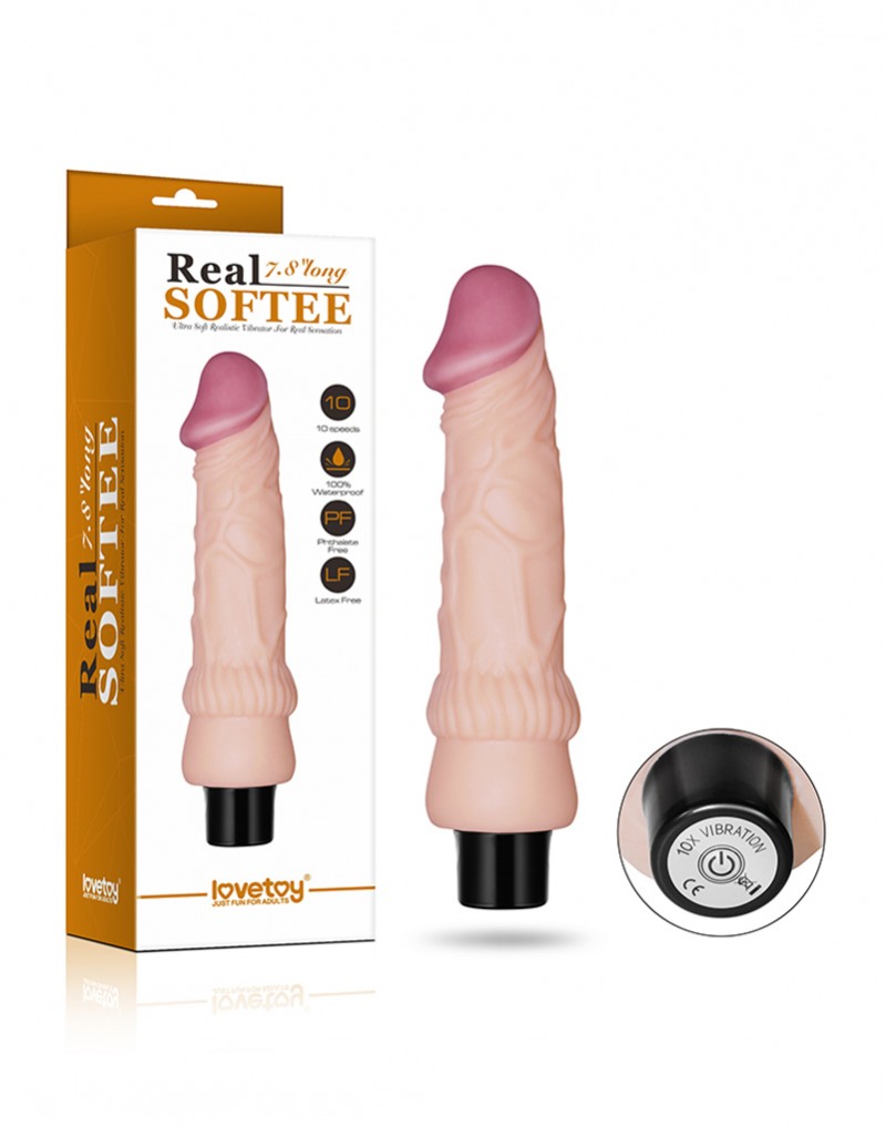 Vibrator Realist Real Softee, 10 Moduri Vibratii, TPE, Natural, 20 cm