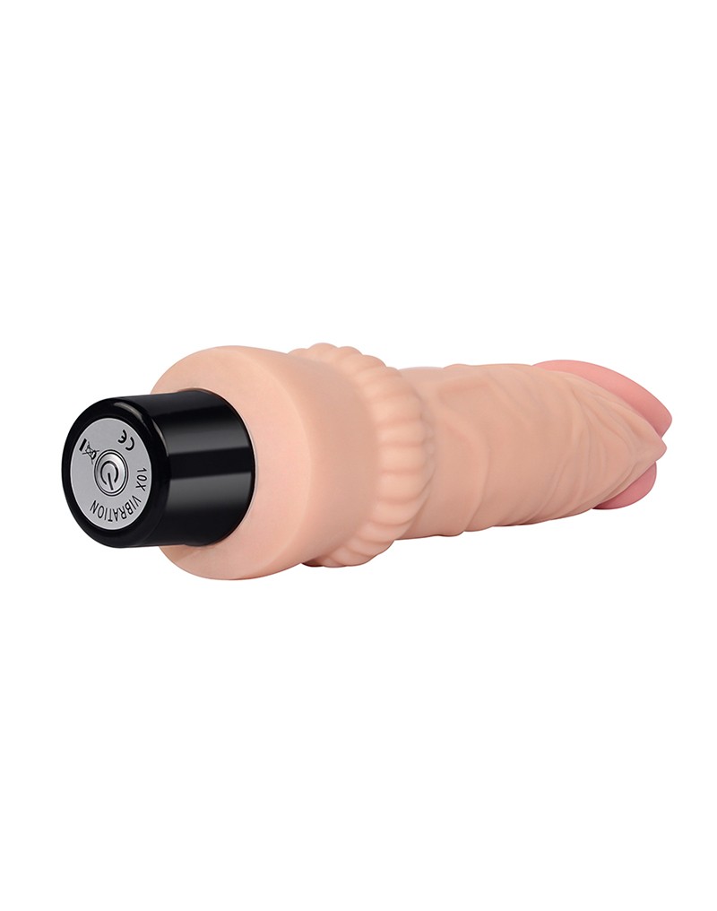 Vibrator Realist Real Softee, 10 Moduri Vibratii, TPE, Natural, 20 cm